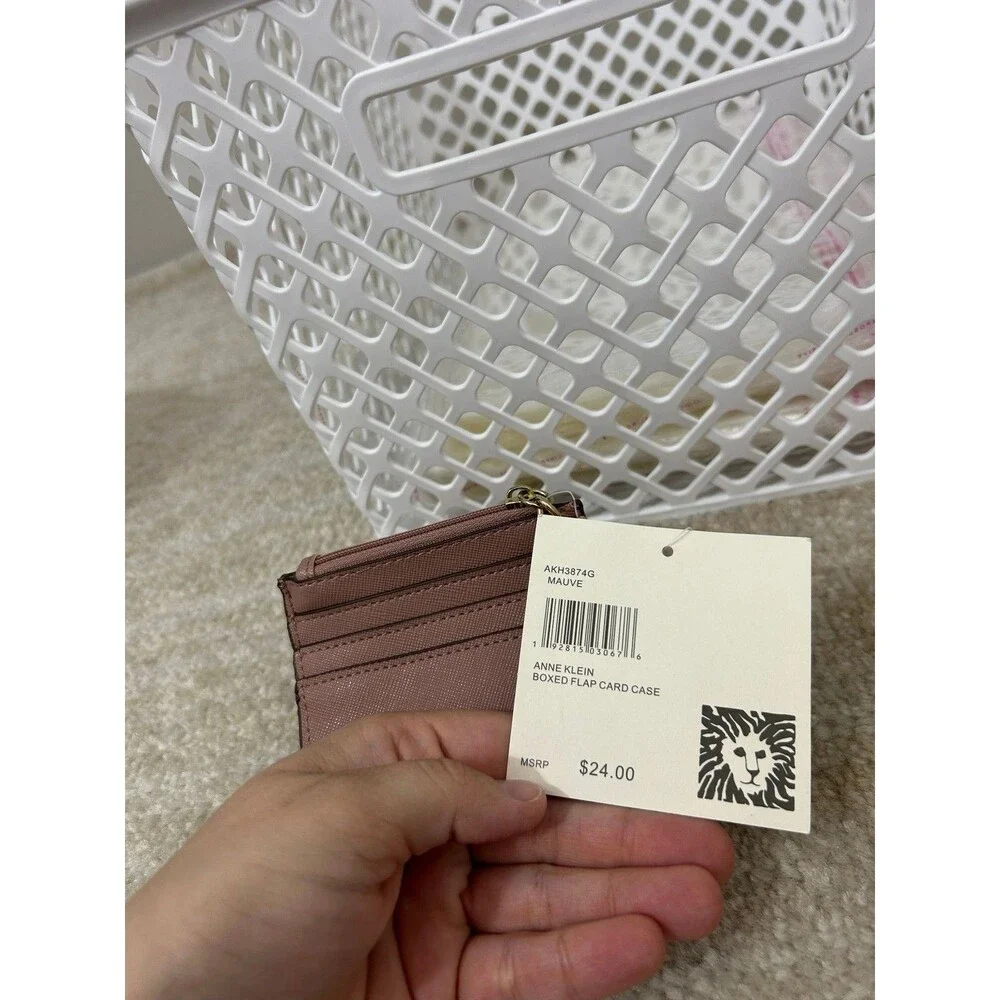 Anne Klein Card Case Womens Mauve Boxed Flap Card Holder Keychain Wallet Mini